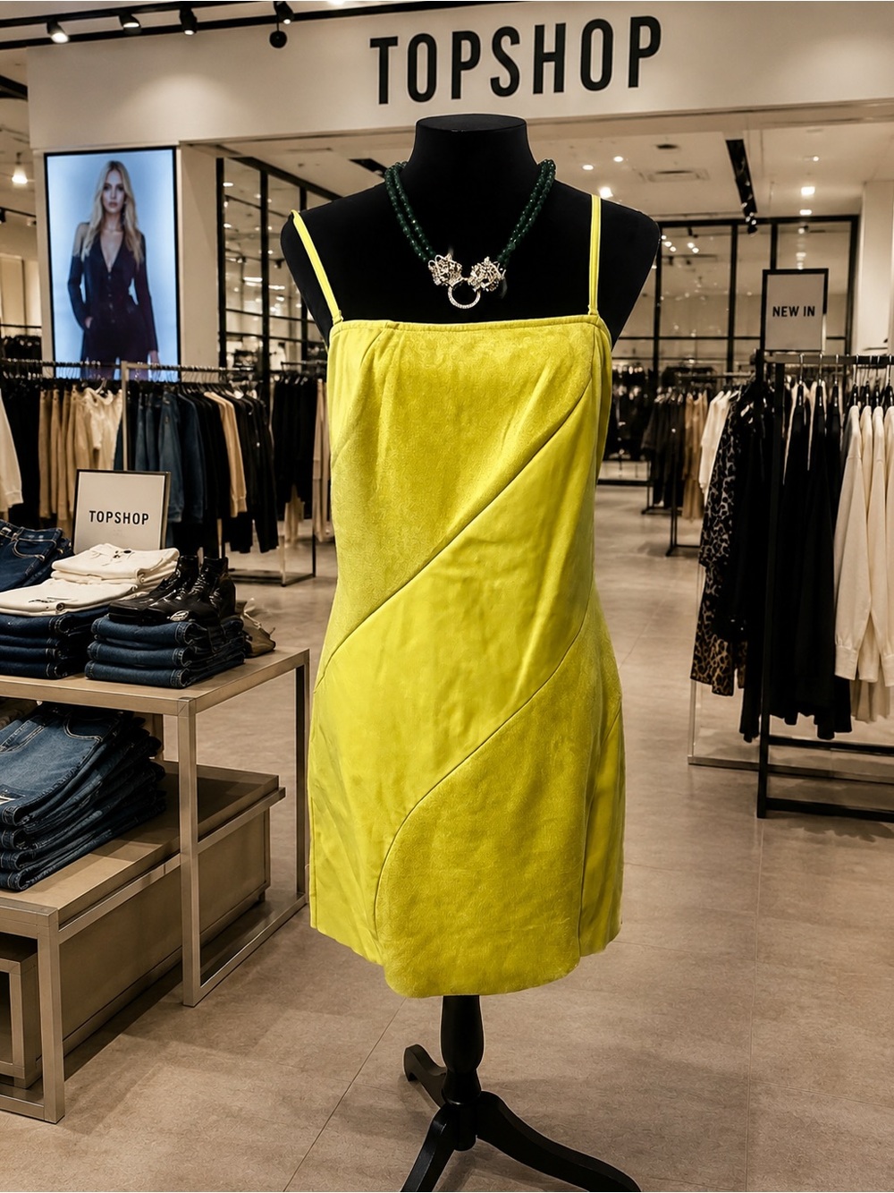 Topshop Neon Lime Slip Mini Dress